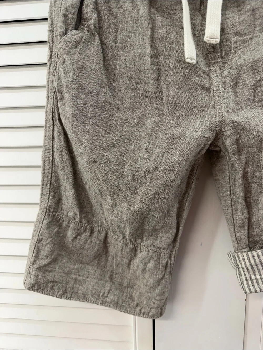 Zara boys size 7-8 Casual Drawstring Linen-cotton Blend Shorts - tan and white